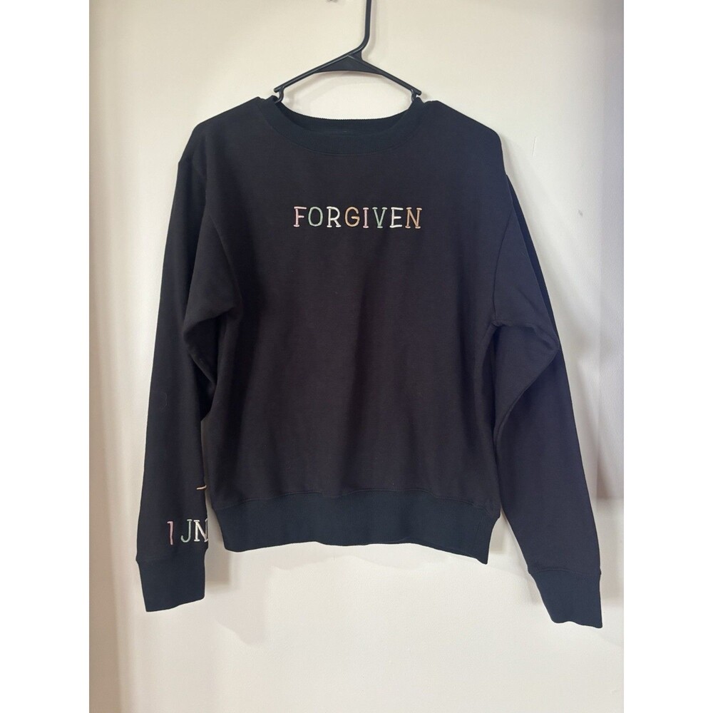 Love In Faith Size Small Black Crewneck Forgiven 1 John 1:9 Sweatshirt Women's